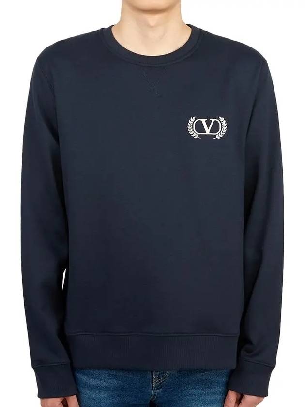 V Logo Embroidered Sweatshirt Navy - VALENTINO - BALAAN 3