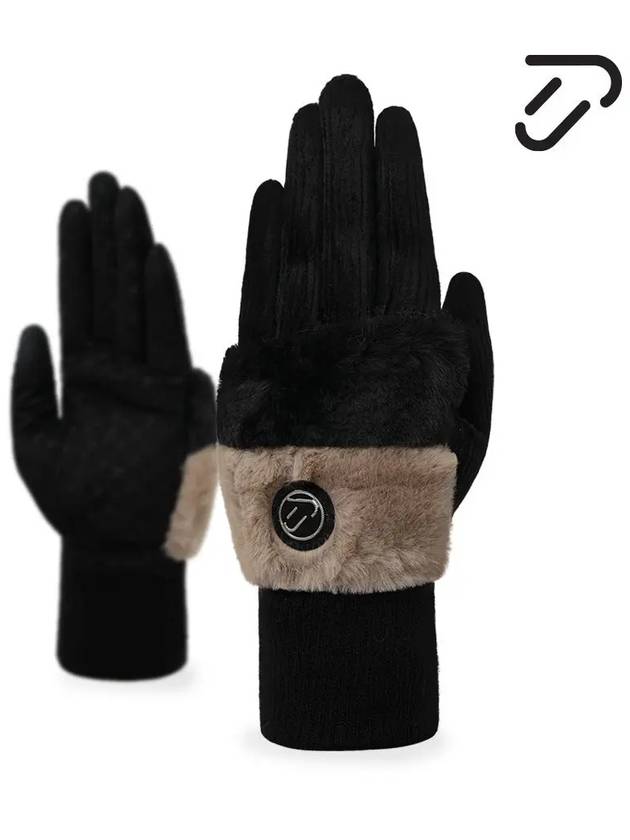 Women s two tone fur gloves IPL4WGV194 BK - IJP DESIGN - BALAAN 1