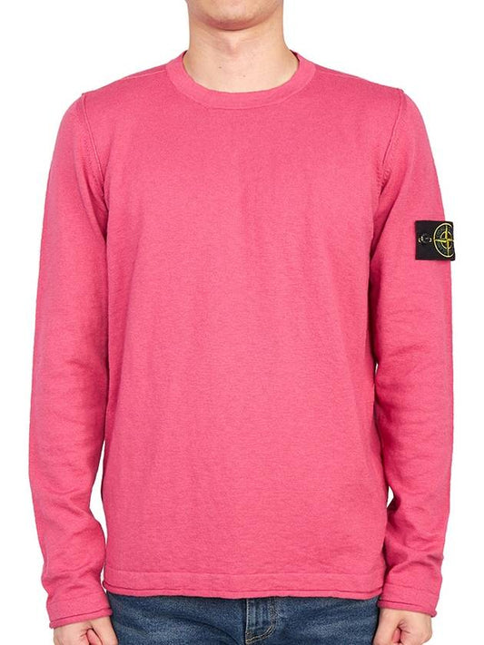 Logo Patch Crew Neck Cotton Nylon Knit Top Pink - STONE ISLAND - BALAAN 2