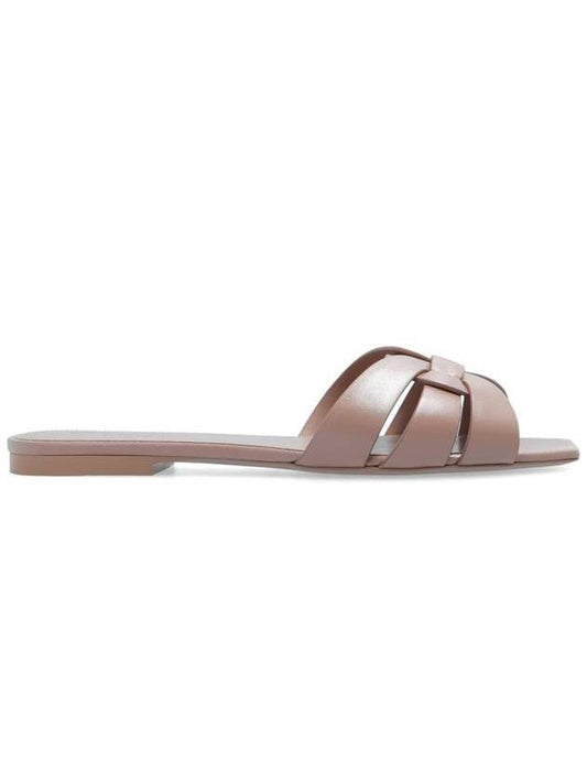 Tribute Smooth Leather Mules Dark Beige - SAINT LAURENT - BALAAN 1