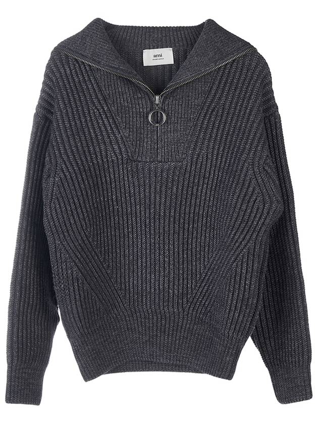 Half Zip-Up Knit Top Grey - AMI - BALAAN 10