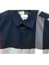 Men's Checked Stretch Cotton Poplin Long Sleeve Shirt Navy - BURBERRY - BALAAN.