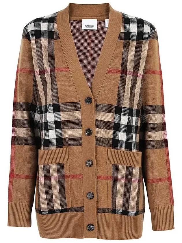 Check Wool Cashmere Cardigan Brown - BURBERRY - BALAAN 2