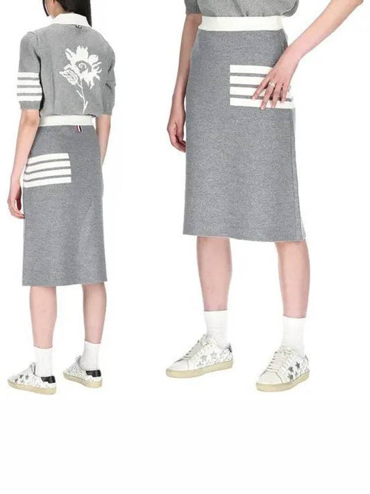 Double Face Merino 4 Bar A Line Skirt Light Grey - THOM BROWNE - BALAAN 2