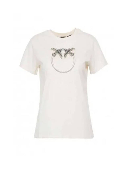 Quentin 3 Print Cotton Short Sleeve T-Shirt Beige - PINKO - BALAAN 2