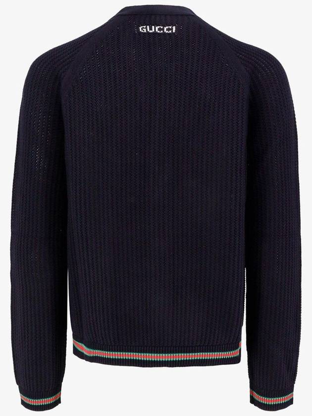 Ajour Web Cotton Knit Cardigan Navy - GUCCI - BALAAN 1