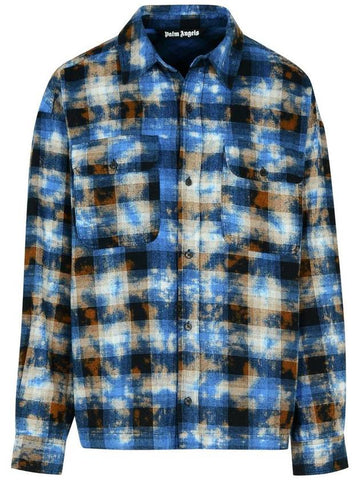 Palm Angels 'Check' Light Blue Cotton Shirt - PALM ANGELS - BALAAN 1