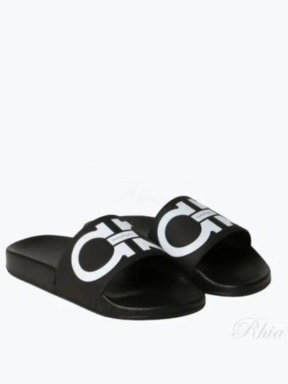 Gancini Printing Band Rubber Slippers Black - SALVATORE FERRAGAMO - BALAAN 2