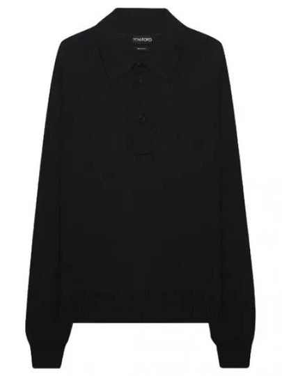 Wool Silk Long Sleeve Polo Shirt Black - TOM FORD - BALAAN 2