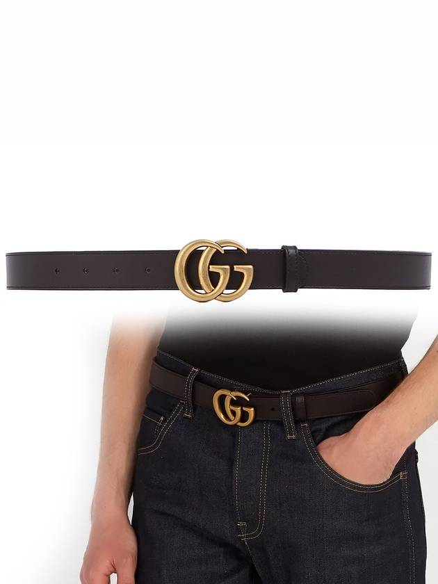 Men's GG Marmont Double G Buckle Gold Hardware Leather Belt Dark Brown - GUCCI - BALAAN 2