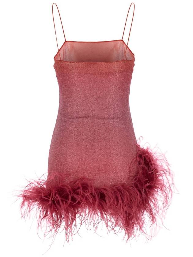 'Lumiere Plumage' Pink Sleeveless Mini Dress With Tonal Feathered Hem In Tech Fabric Stretch Woman - OSEREE - BALAAN 2