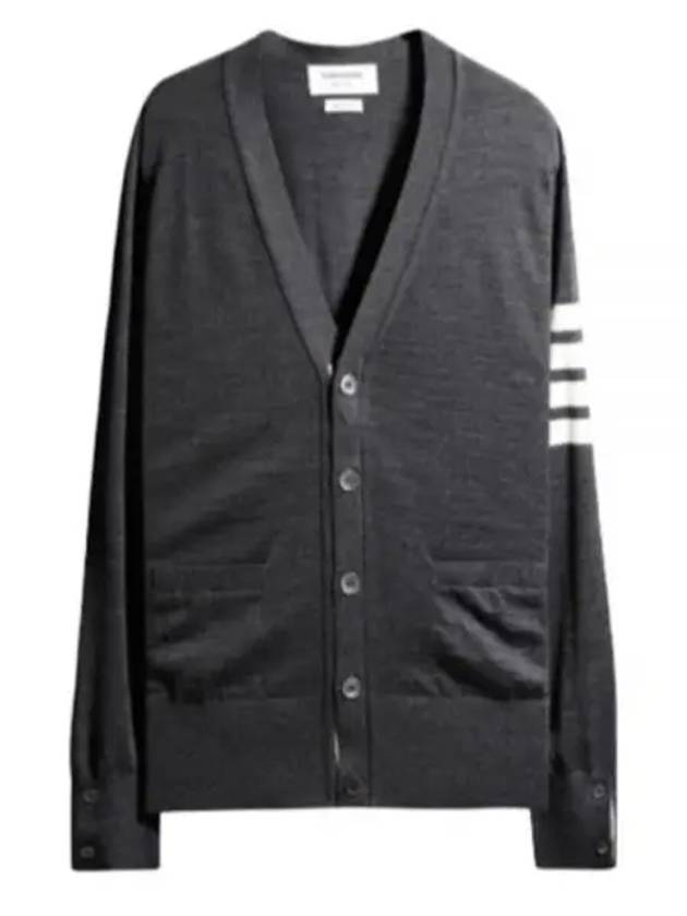 Men's Sustainable Classic Diagonal Wool Cardigan Dark Grey - THOM BROWNE - BALAAN 2