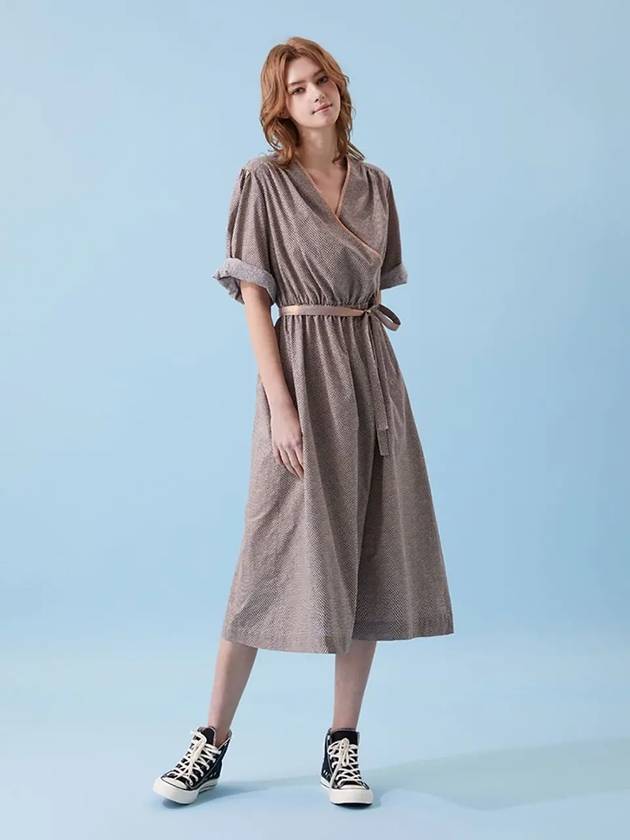 Dot Print Cotton Wrap Long Dress Brown - VOYONN - BALAAN 7