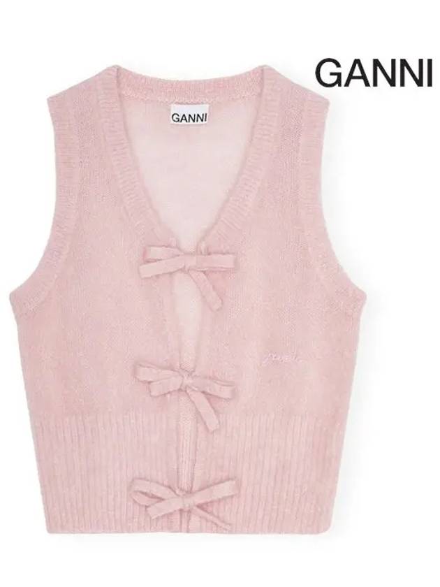 Tie String Light Mohair Vest Pink - GANNI - BALAAN 3