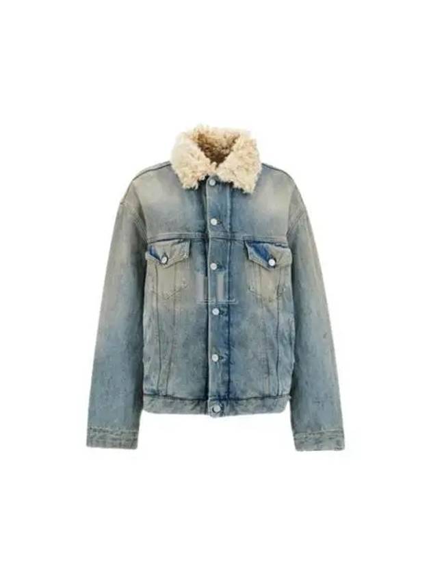 Fur Trim Oversized Fit Denim Jacket Mid Blue - ACNE STUDIOS - BALAAN 2