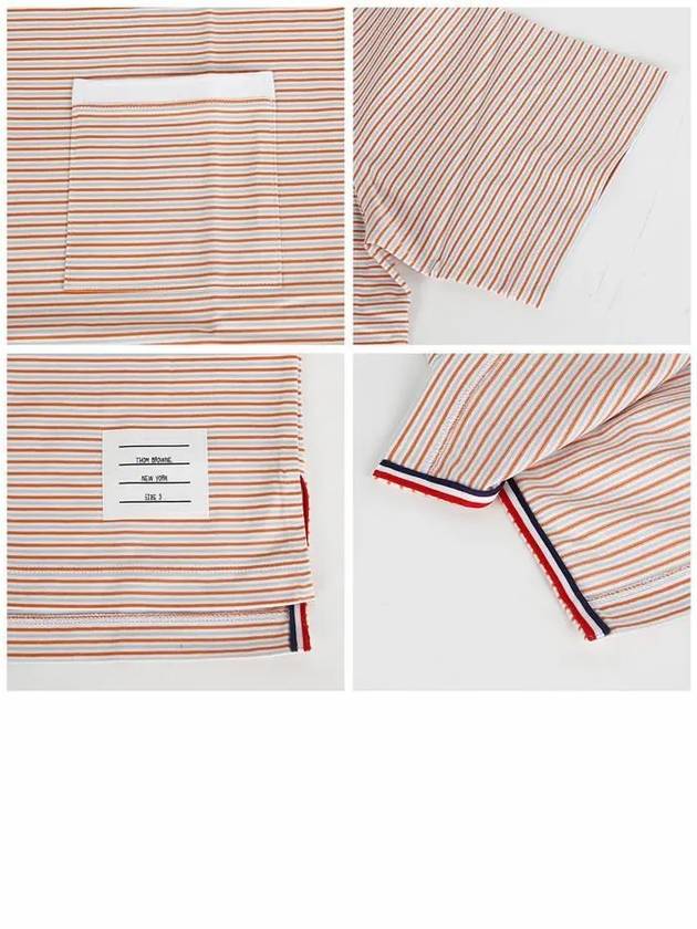 Striped Pocket Cotton Oversized Short Sleeve T-Shirt Orange - THOM BROWNE - BALAAN 7