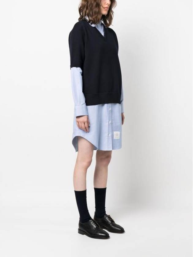 Women's 4 Bar Cotton Shirt Midi Dress Navy - THOM BROWNE - BALAAN 8