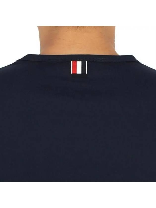 Men's Medium Weight Jersey Tipped Pocket Crewneck Short Short Sleeve T-Shirt Navy - THOM BROWNE - BALAAN 4