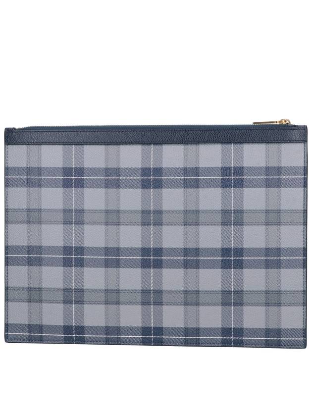 Tartan Pebble Grain Leather Clutch Bag Grey - THOM BROWNE - BALAAN 4