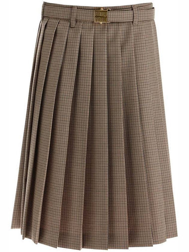 pleated midi skirt in houndst - MIU MIU - BALAAN 1