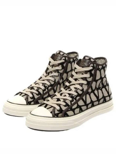 Men's Iconographe Canvas High Top Sneakers Beige - VALENTINO - BALAAN 2