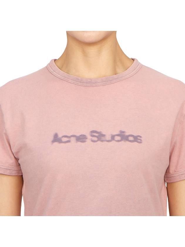 Blurred Logo Cotton Short Sleeve T-Shirt Pink - ACNE STUDIOS - BALAAN 6