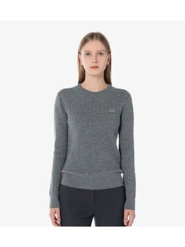 Women s Cable Crewneck Sweater Gray - LACOSTE - BALAAN 1