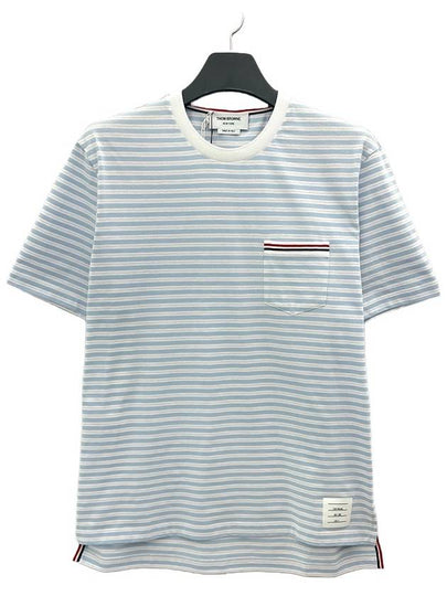 Striped Jersey Pocket Short Sleeve T-Shirt Light Blue White - THOM BROWNE - BALAAN 2