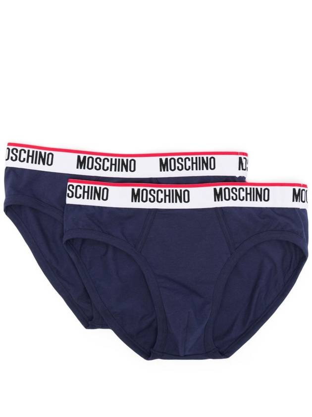 Logo Waistband 2 Pack Briefs Navy - MOSCHINO - BALAAN 1