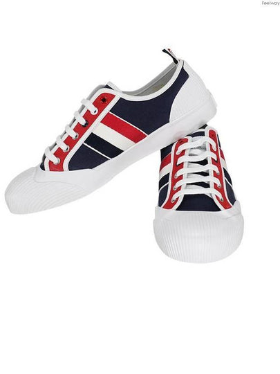 Diagonal Striped Canvas Low-Top Sneakers Navy White - THOM BROWNE - BALAAN 2