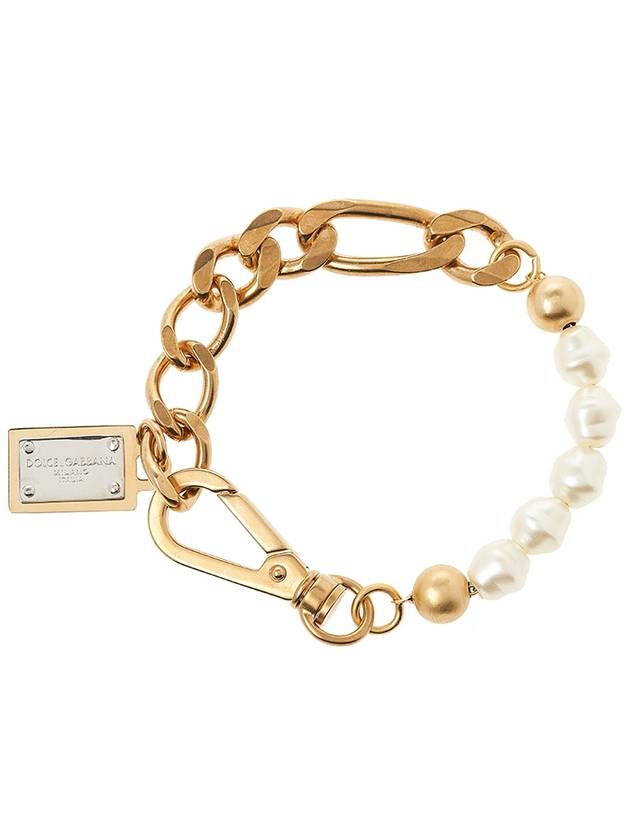 Logo Tag Pearl Chain Bracelet Gold - DOLCE&GABBANA - BALAAN 3