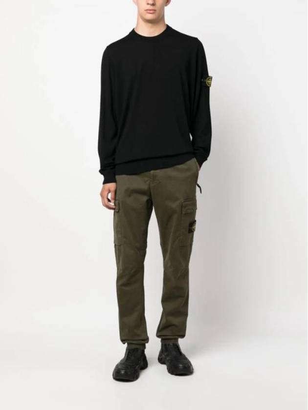 Regular Fit Crew Neck Wool Knit Top Black - STONE ISLAND - BALAAN 3