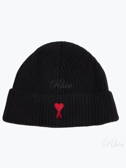 Heart Logo Wool Beanie Black - AMI - BALAAN 2