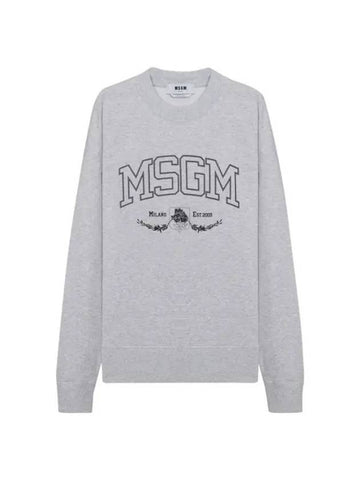 College Logo Crew Neck Cotton Sweatshirt Light Grey - MSGM - BALAAN 1