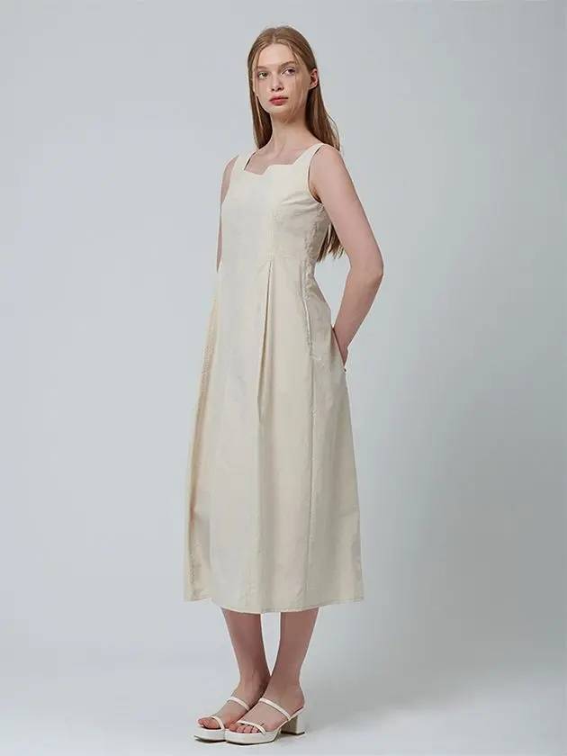 Square neck pin tuck sleeveless dress beige - PINBLACK - BALAAN 4