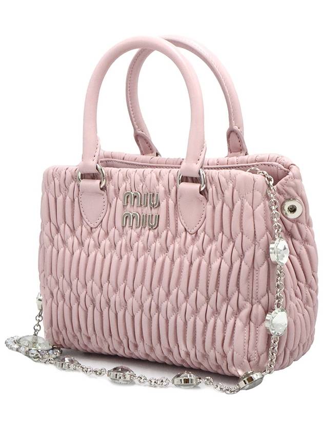 Miu 5BA067 Pink Nappa Leather Matelasse Crystal Shoulder Bag - MIU MIU - BALAAN 2