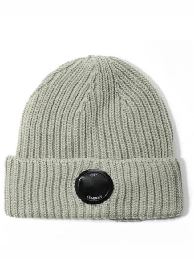 Lens Patch Extrafine Merino Wool Knit Beanie Gray - CP COMPANY - BALAAN.