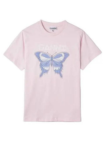 Butterfly print short sleeve t shirt light lilac - GANNI - BALAAN 1