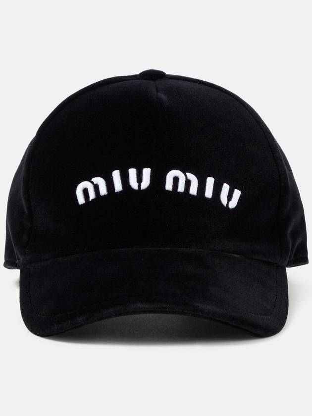 Embroidered Logo Velvet Ball Cap Black - MIU MIU - BALAAN 2