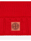 Logo Patch Wool Beanie Red - STONE ISLAND - BALAAN 4