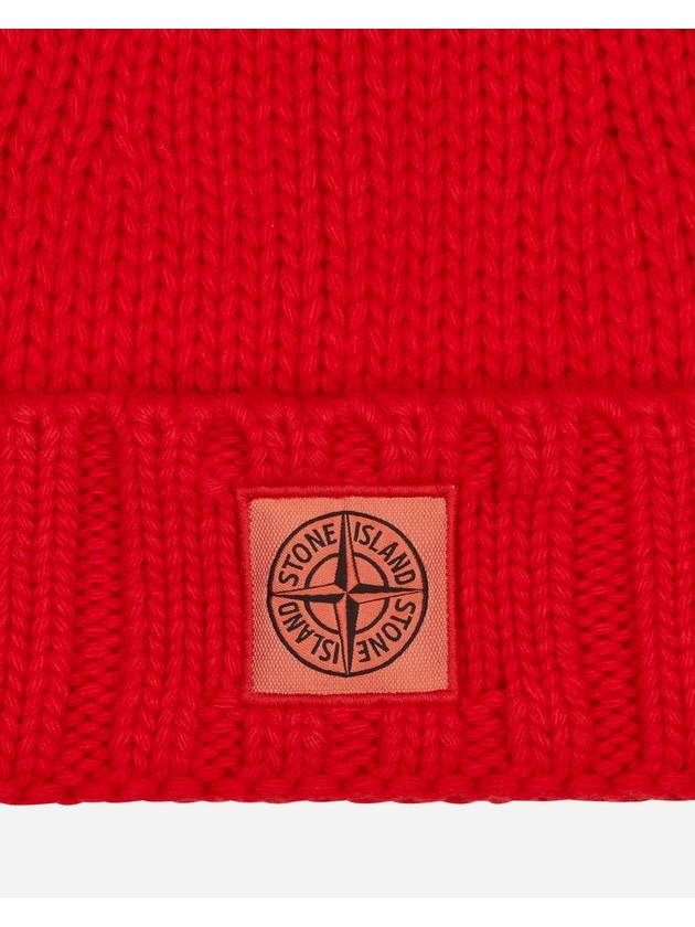 Logo Patch Wool Beanie Red - STONE ISLAND - BALAAN 4