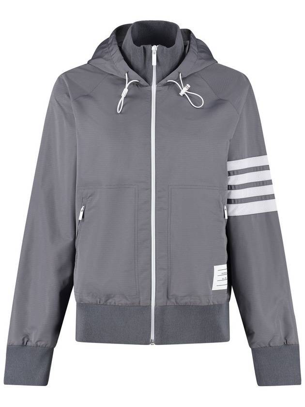 Women's Ripstop Mesh 4 Bar Hoodie Zip-up Grey - THOM BROWNE - BALAAN.