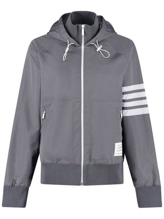 Women's Ripstop Mesh 4 Bar Zip Up Hoodie Grey - THOM BROWNE - BALAAN 1