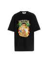 College Cat Crew Neck Cotton Short Sleeve T-Shirt Black - MSGM - BALAAN 1