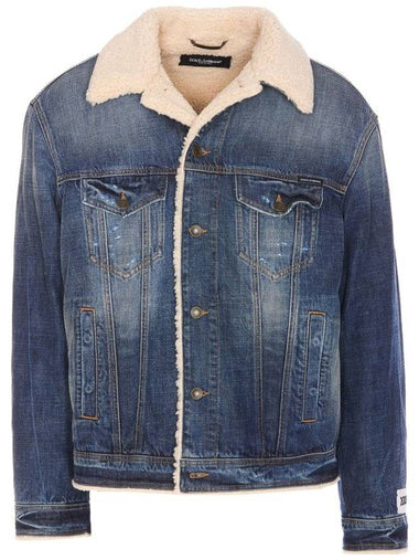 Dolce & Gabbana Blue Denim Shearling Jacket - DOLCE&GABBANA - BALAAN 1