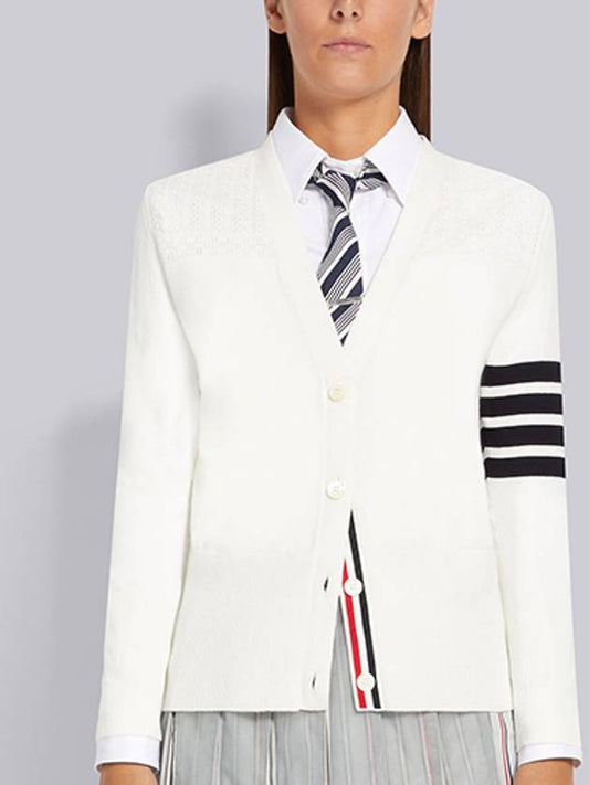 Striped Hector V Neck Cardigan White - THOM BROWNE - BALAAN 2