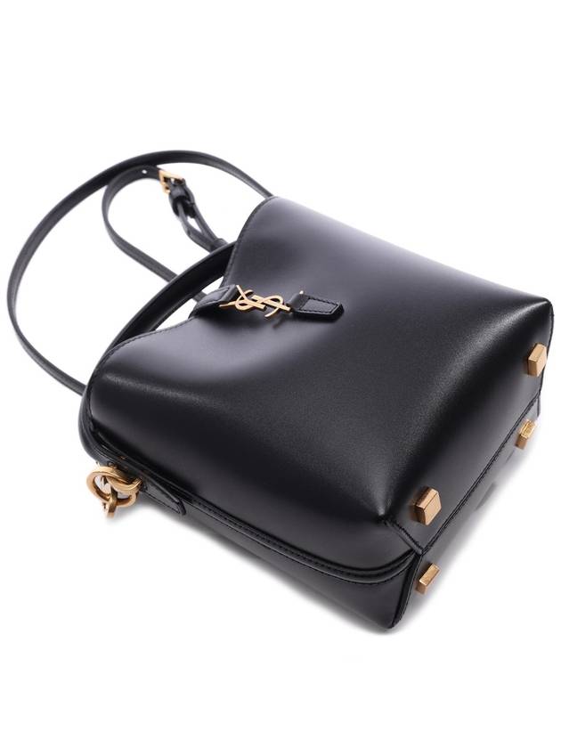 Le 37 Signature Logo Shiny Leather Small Bucket Bag Black - SAINT LAURENT - BALAAN 6