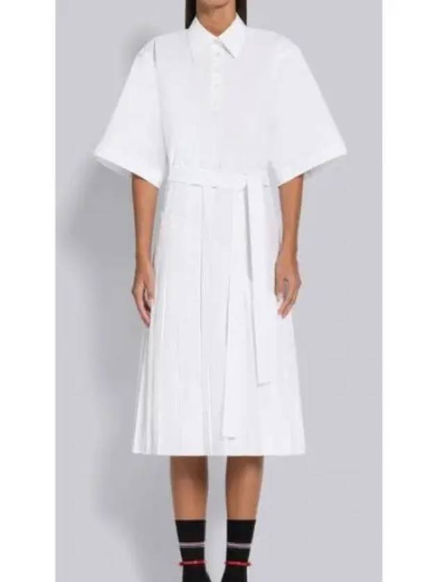 Belted Poplin Cotton Midi Dress White - THOM BROWNE - BALAAN 2