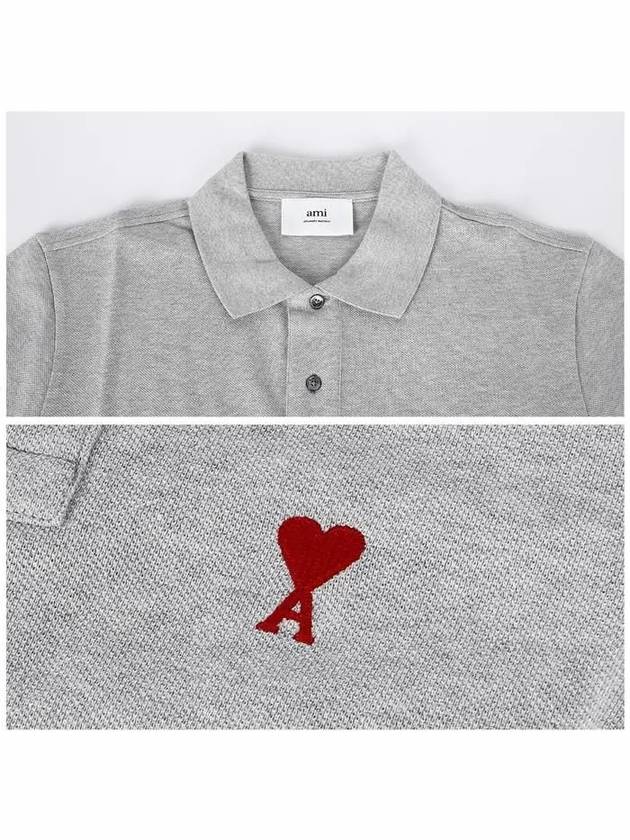 Men's Heart Logo Polo Shirt Grey - AMI - BALAAN 7