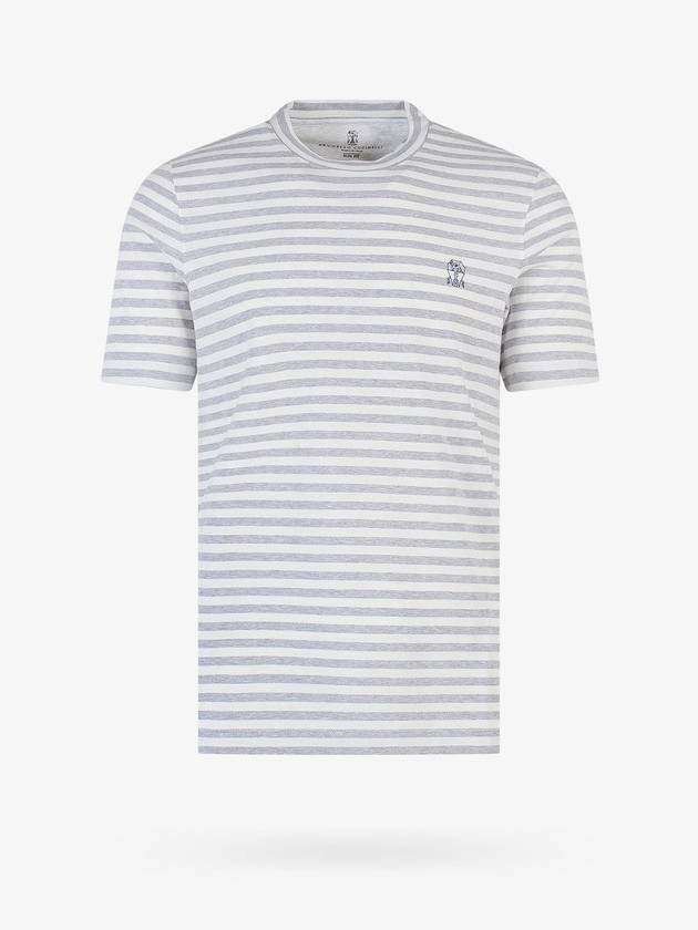 Embroidered Logo Striped Short Sleeve T-Shirt - BRUNELLO CUCINELLI - BALAAN 1